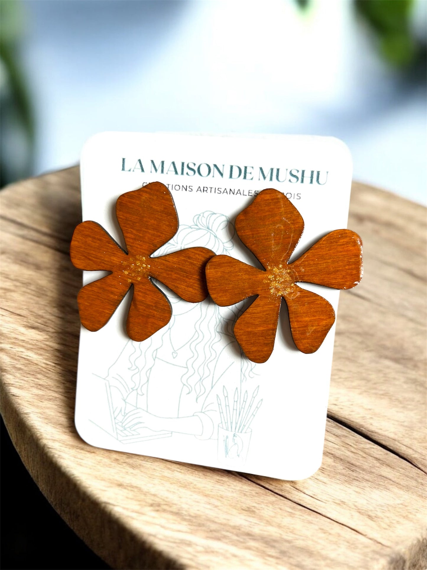 Boucles d’oreilles fleur bois