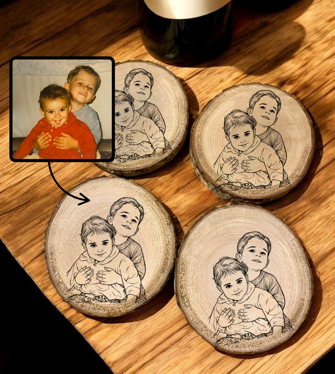 Dessous de verre personnalisés - gravure à partir d'une photo