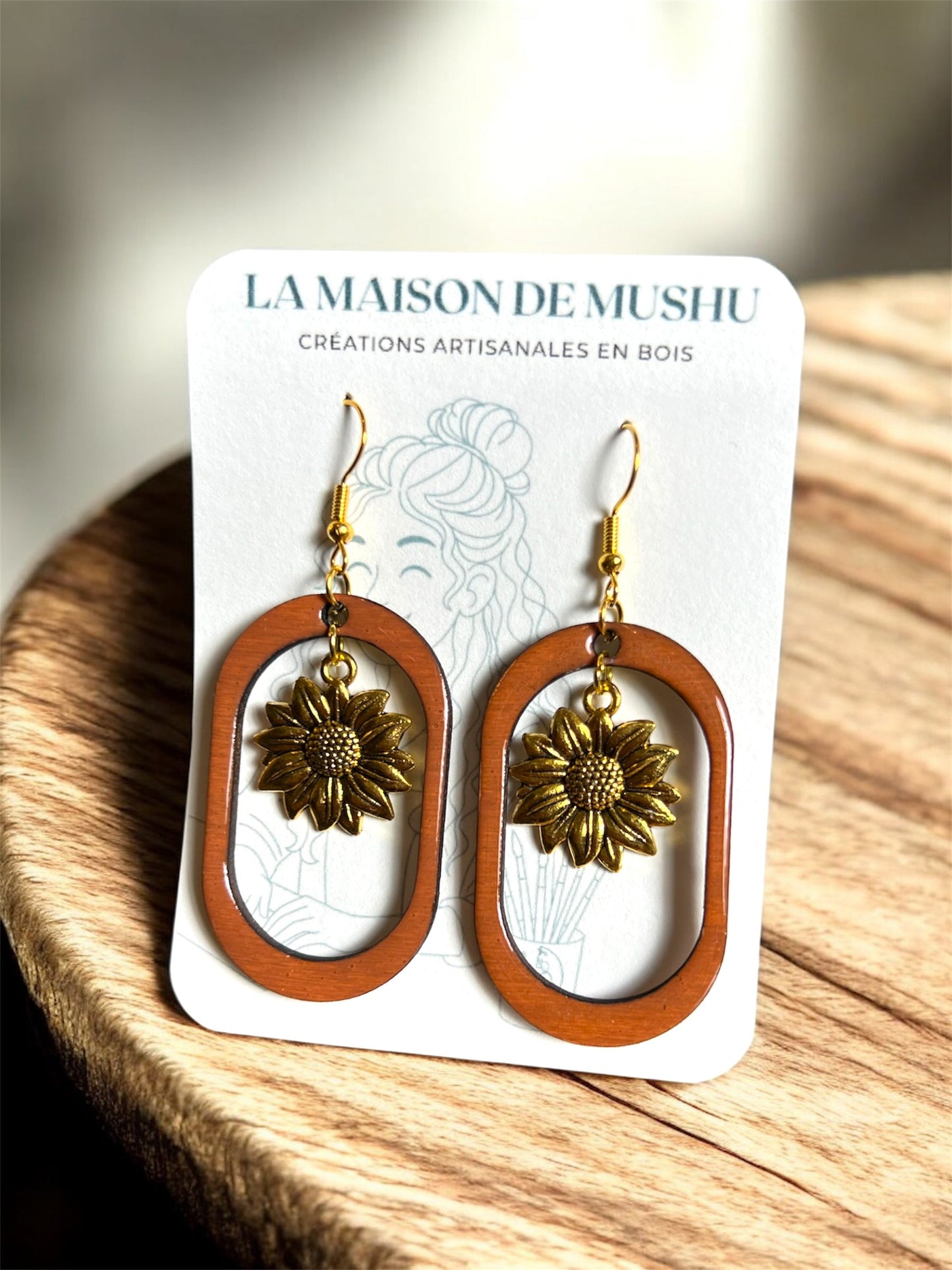 Boucles d’oreilles tournesol doré