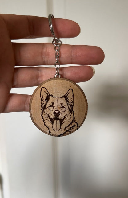Porte clé en bois personnalisé chien - animal de compagnie gravé