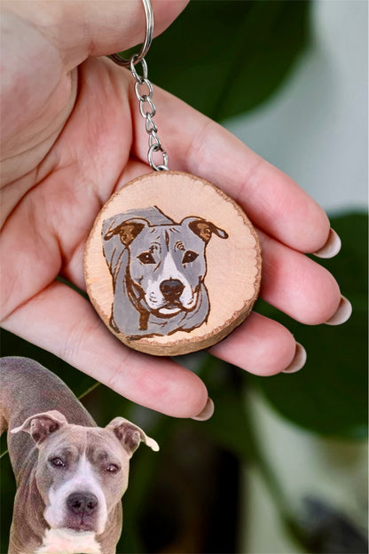 Porte clé en bois personnalisé chien - animal de compagnie gravé