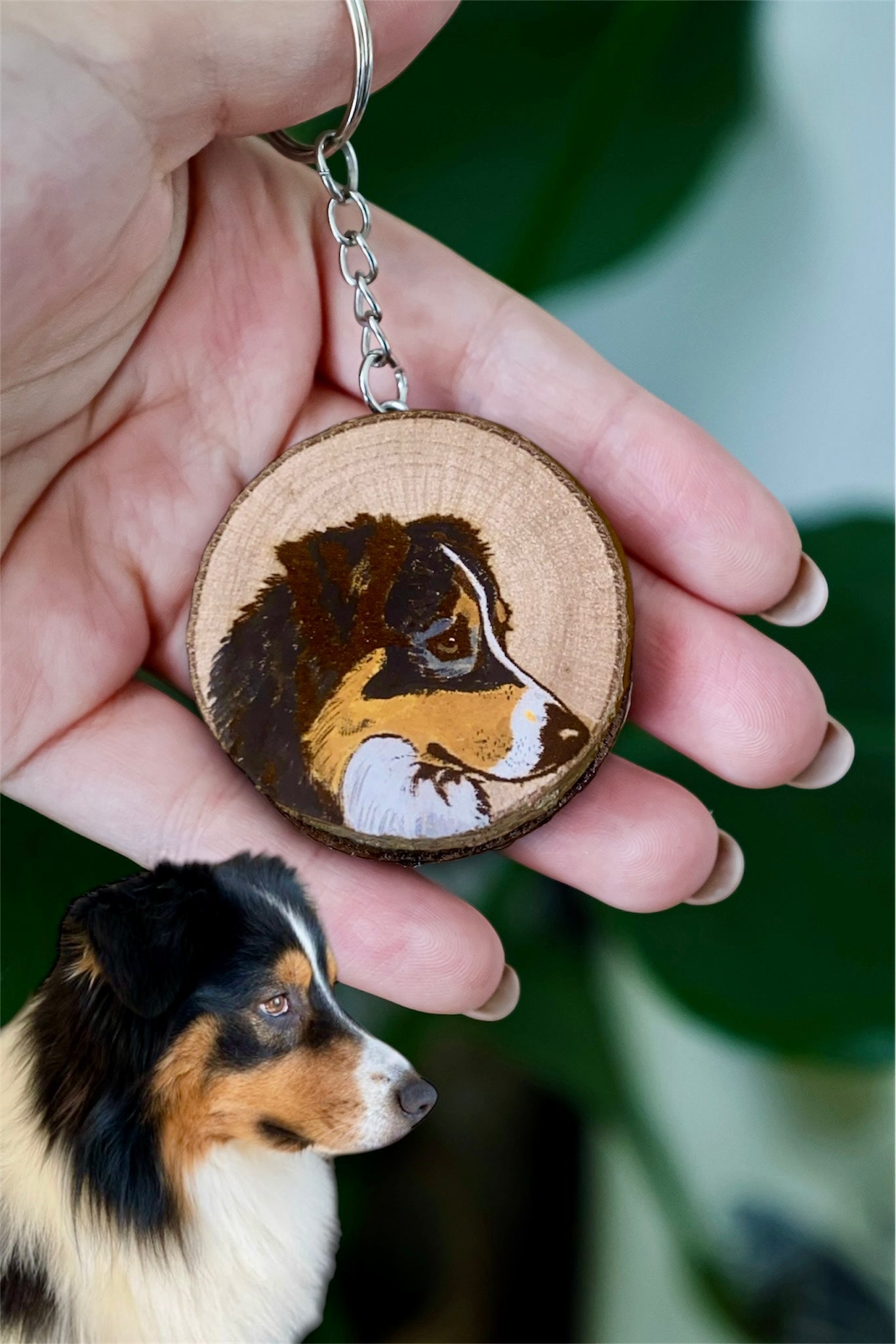 Porte clé en bois personnalisé chien - animal de compagnie gravé