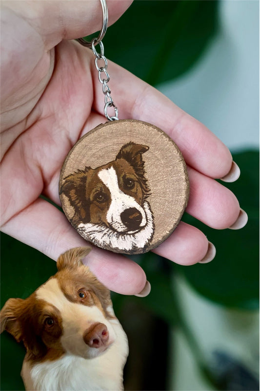 Porte clé en bois personnalisé chien - animal de compagnie gravé